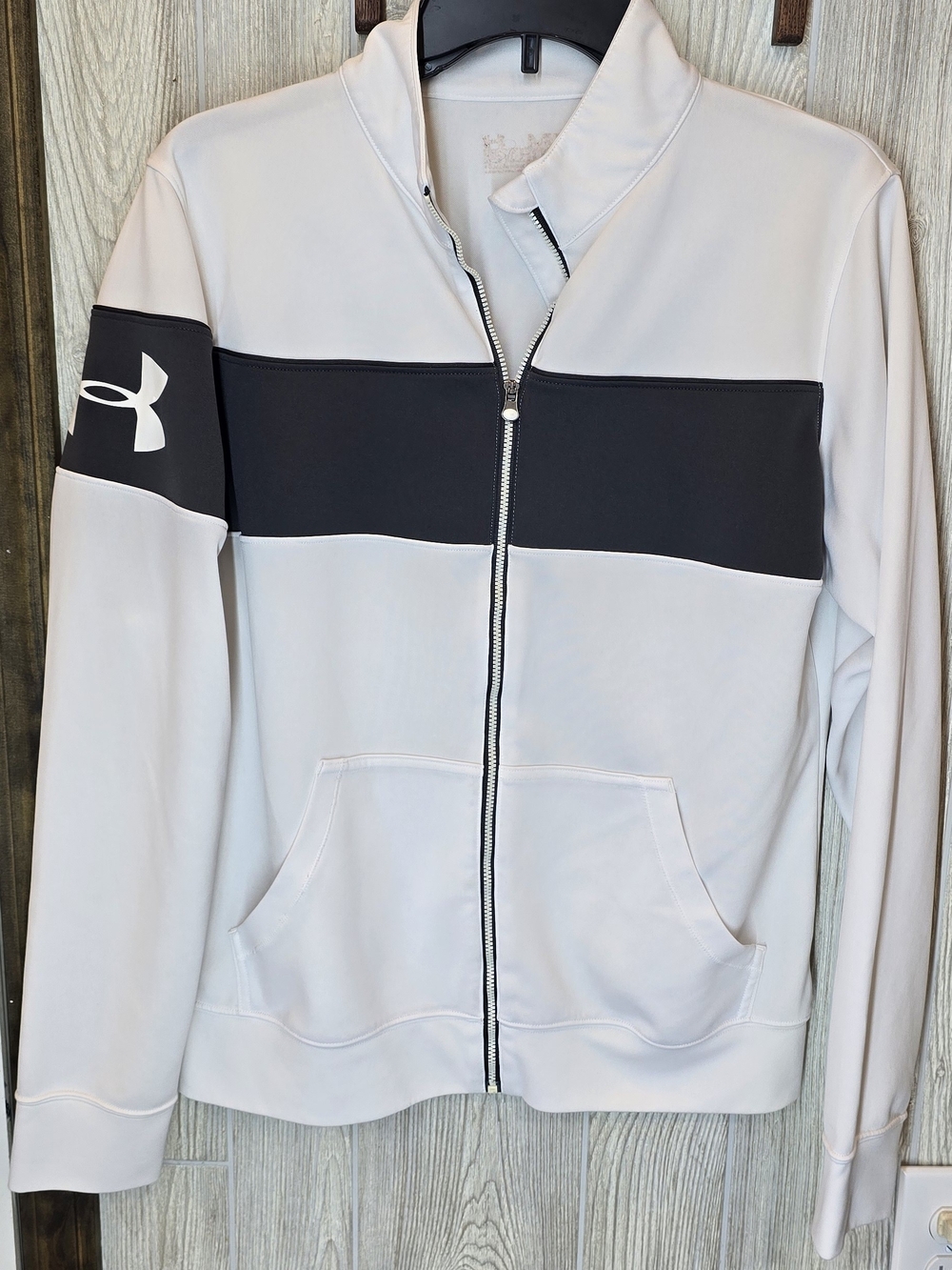 Under Armour White Zip-Up Jacket with Black Chest Stripe